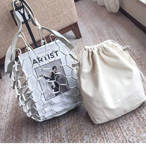 AUDREY 2pc Mesh and Removable Linen Shoulder Bag - Picture 3 of 7